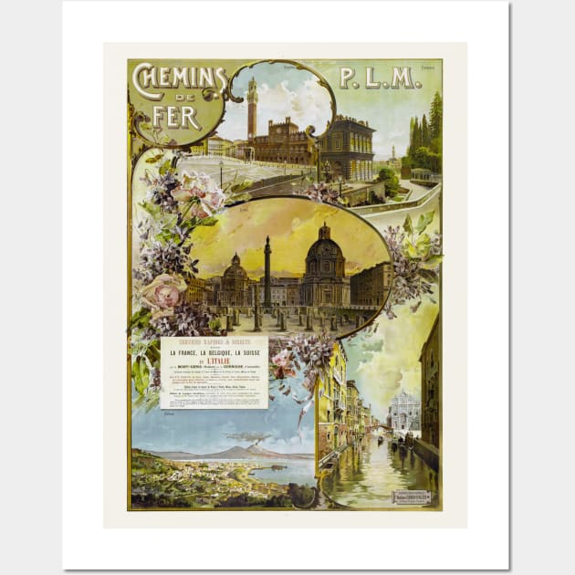 Italy France Vintage Railroad Travel Poster 1897 Wall Art by vintagetreasure